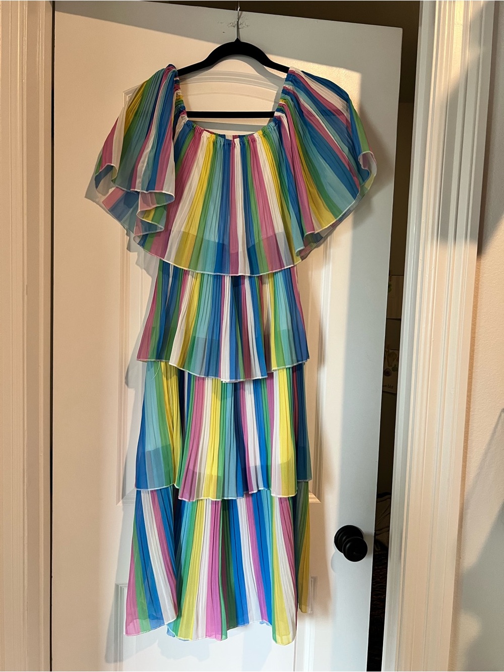 Amazon Multicolor Rainbow Stripe Tiered Strapless Dress